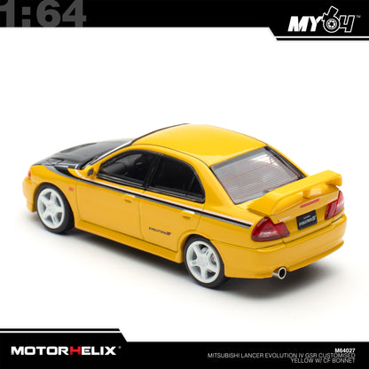 [Motorhelix] 1:64 Mitsubishi Lancer GSR Evolution IV - Customized Yellow with Carbon Bonnet