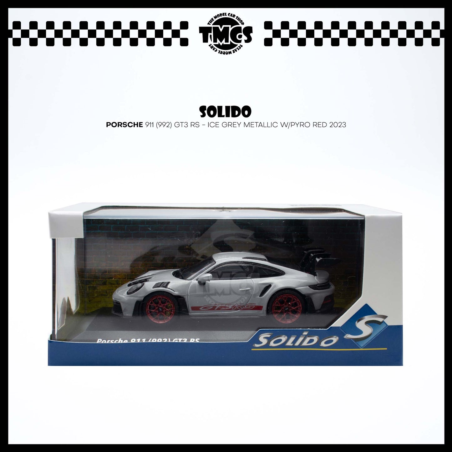 [Solido] 1:43 Porsche 911 (992) GT3 RS - Ice Grey Metallic w/Pyro Red 2023