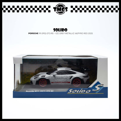 [Solido] 1:43 Porsche 911 (992) GT3 RS - Ice Grey Metallic w/Pyro Red 2023