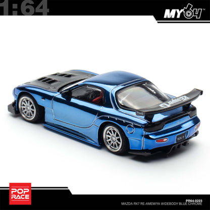 [Pop Race]  1:64 Mazda RX7 Re-Amemiya Widebody - Blue Chrome