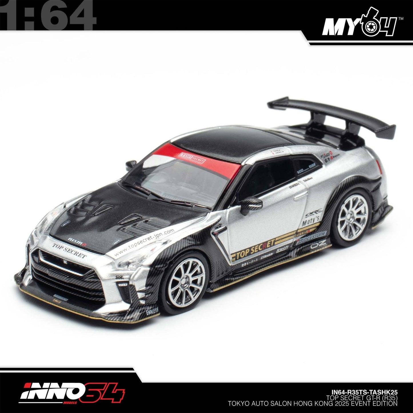 [INNO64] 1:64 Nissan GT-R (R35) "Top Secret" - Silver (TASHK25)