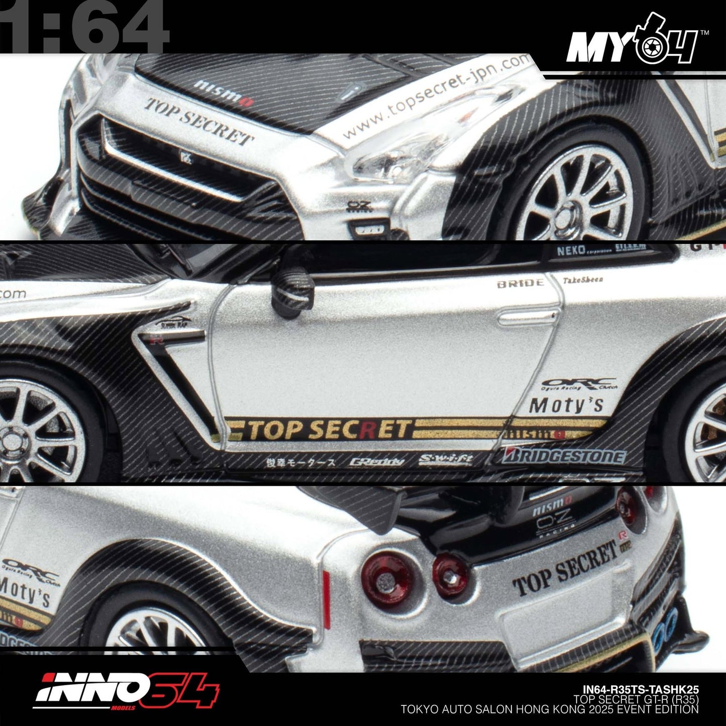 [INNO64] 1:64 Nissan GT-R (R35) "Top Secret" - Silver (TASHK25)