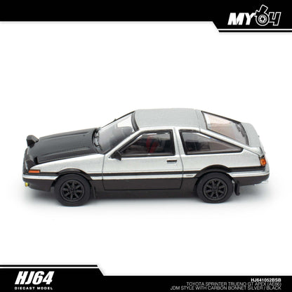 [Hobby Japan] Toyota SPRINTER TRUENO GT APEX (AE86) JDM Style with CARBON BONNET( Functional Engine Hood) - Silver / Black