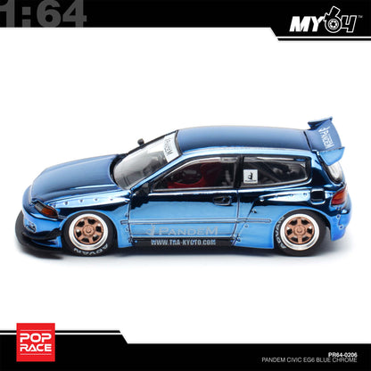 [Pop Race] 1:64 Pandem Honda Civic EG6 - Blue Chrome