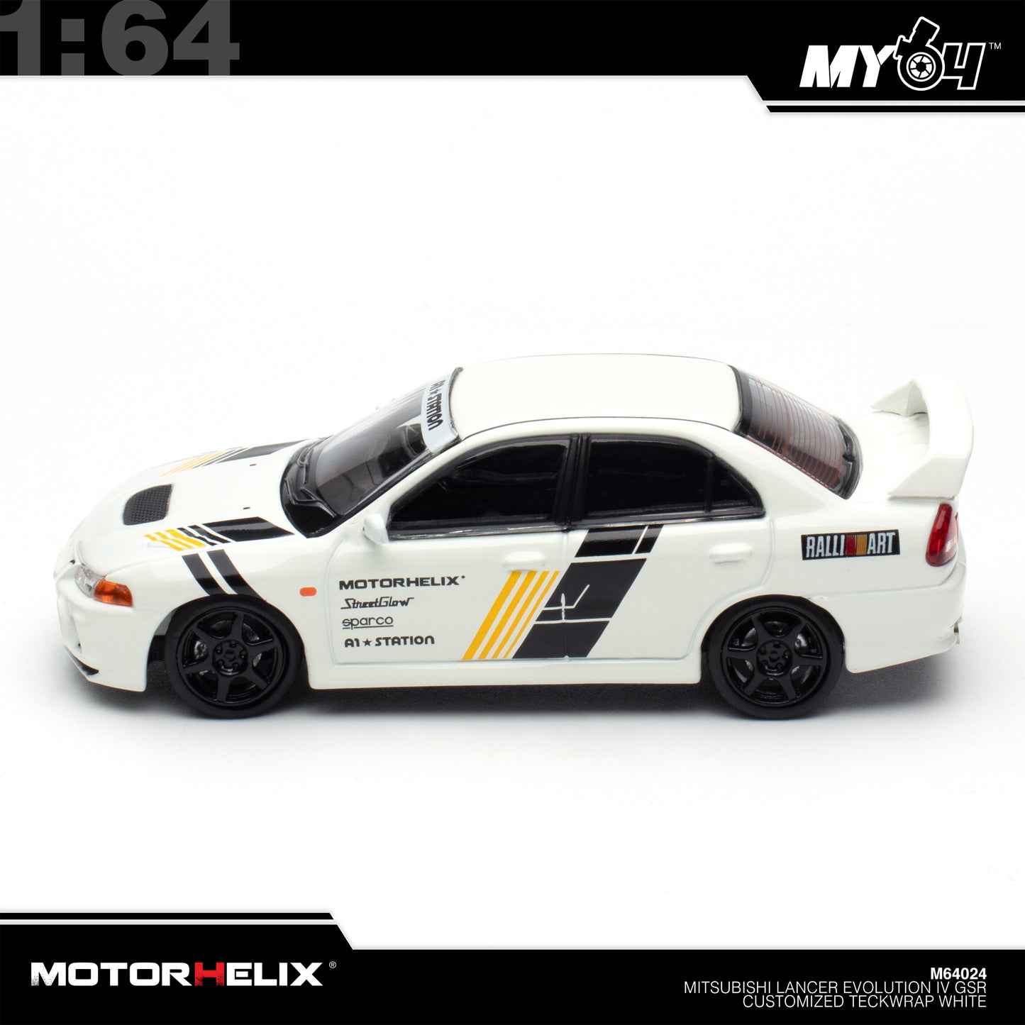 [Motorhelix] 1:64 Mitsubishi Lancer GSR Evolution IV Customized Teckwrap - White