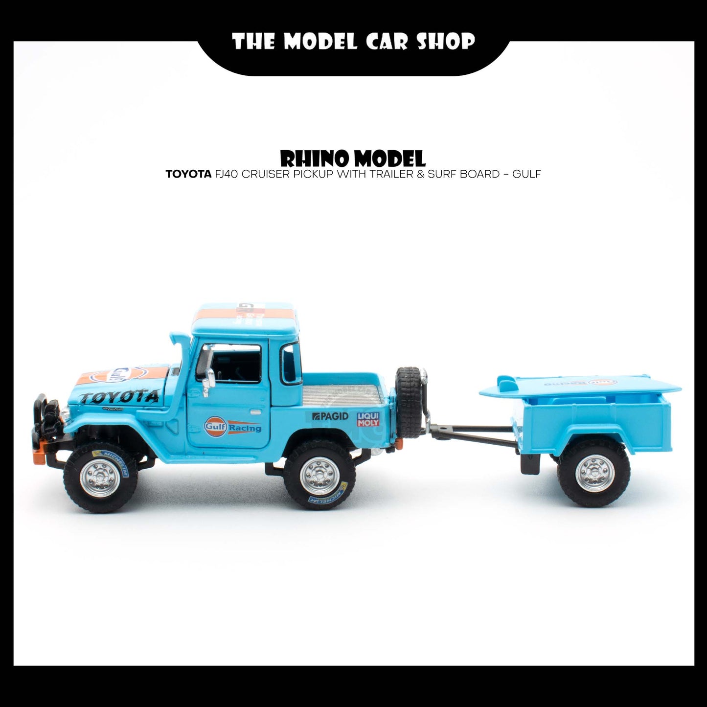 [Rhino Model] Toyota FJ40 Land Cruiser Pickup with Trailer & Surf Board - Gulf