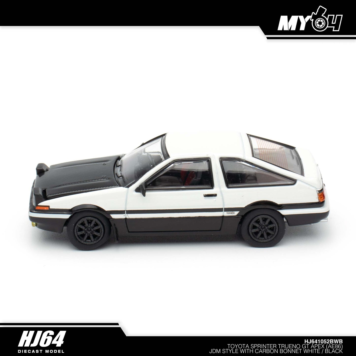 [Hobby Japan] Toyota SPRINTER TRUENO GT APEX (AE86) JDM Style with CARBON BONNET( Functional Engine Hood) - White / Black