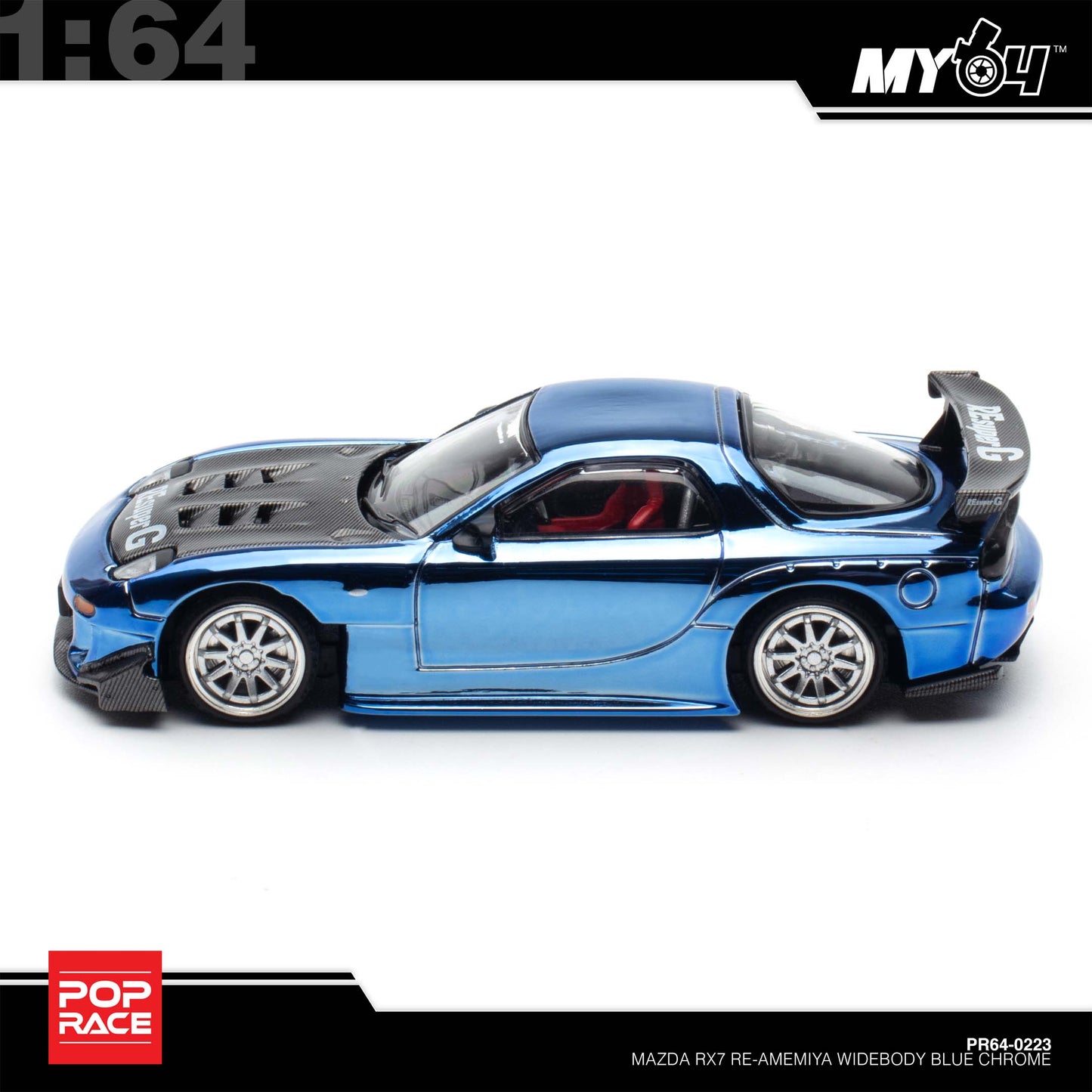 [Pop Race]  1:64 Mazda RX7 Re-Amemiya Widebody - Blue Chrome