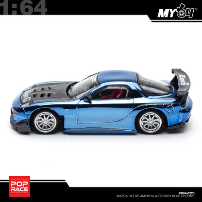 [Pop Race]  1:64 Mazda RX7 Re-Amemiya Widebody - Blue Chrome
