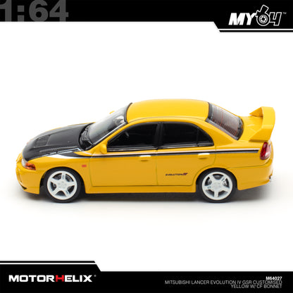 [Motorhelix] 1:64 Mitsubishi Lancer GSR Evolution IV - Customized Yellow with Carbon Bonnet