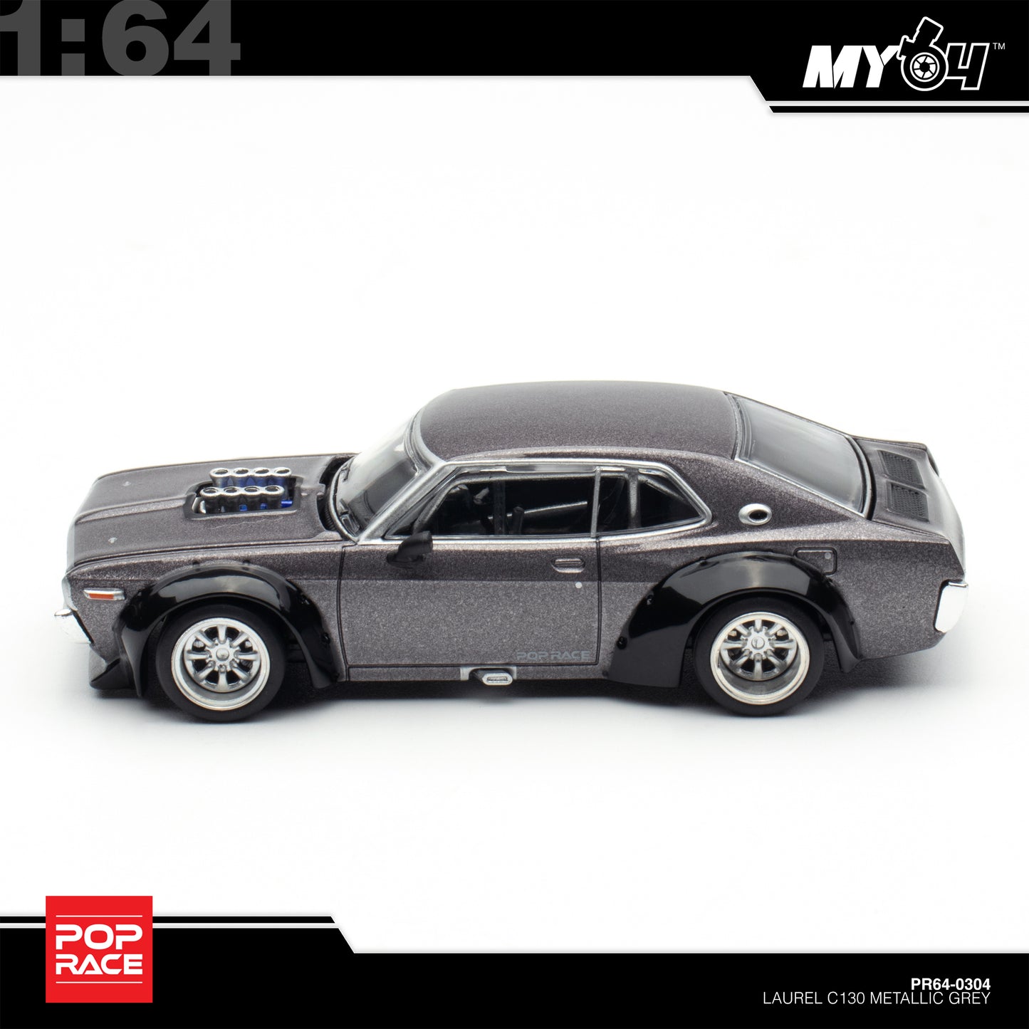 [Pop Race] 1:64 Nissan Laurel C130 - Metallic Grey (New Tooling)