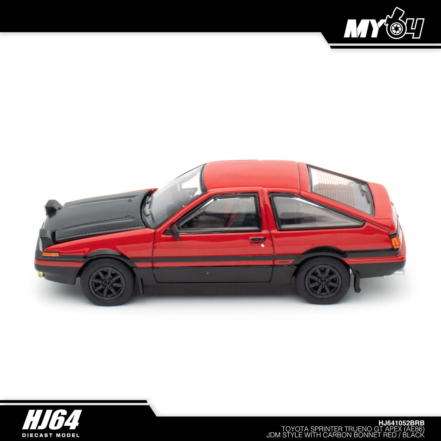 [Hobby Japan] Toyota SPRINTER TRUENO GT APEX (AE86) JDM Style with CARBON BONNET( Functional Engine Hood) - Red / Black