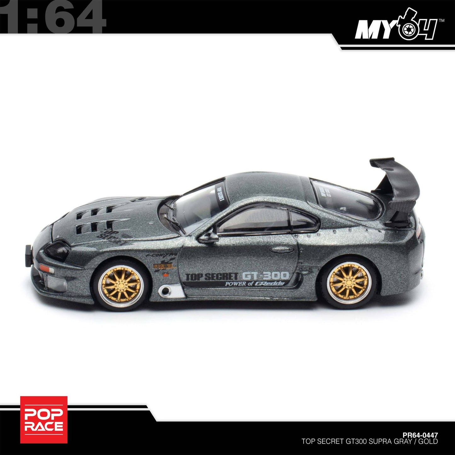 [Pop Race] 1:64 Top Secret GT300 Supra - Grey (PDX25)  +  FOC V8 Drift (Hakosuka) - Metallic Silver