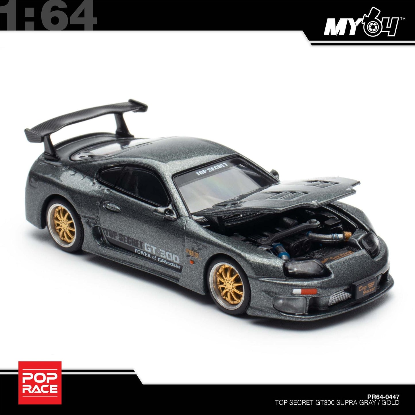 [Pop Race] 1:64 Top Secret GT300 Supra - Grey (PDX25)  +  FOC V8 Drift (Hakosuka) - Metallic Silver