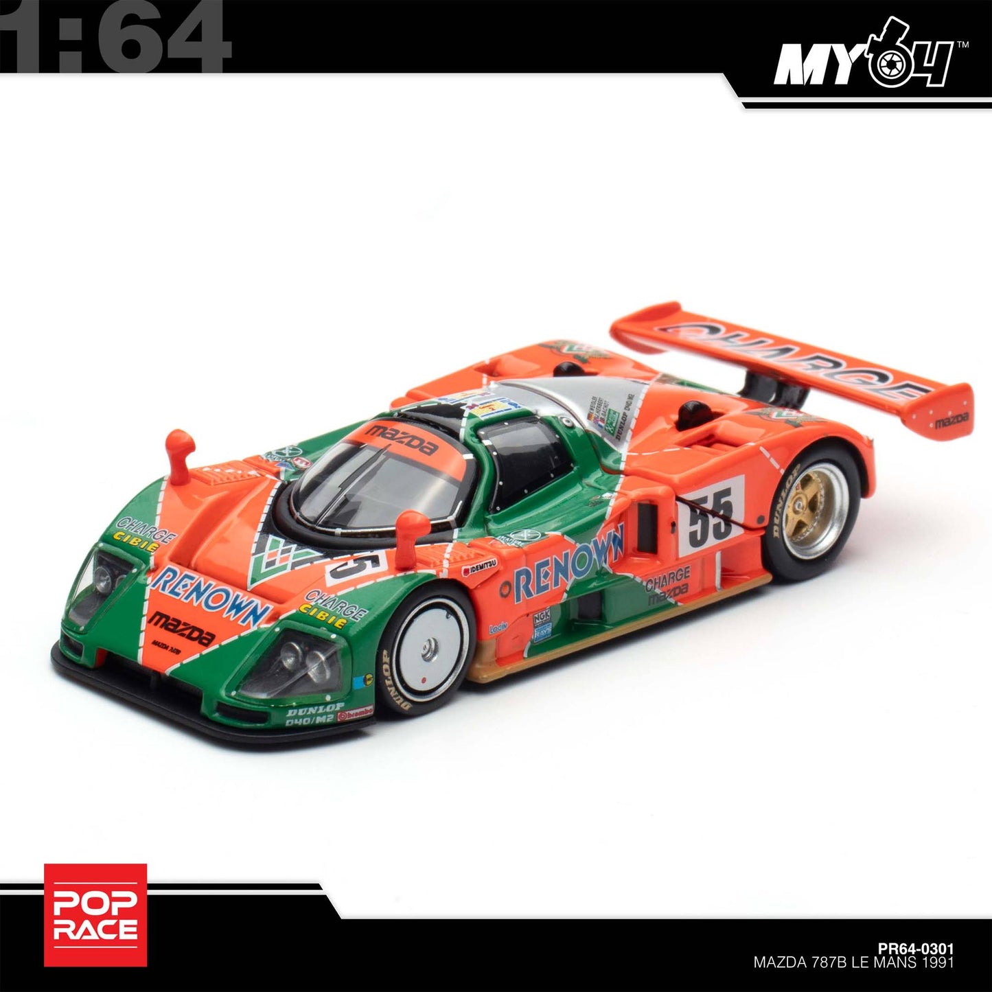 [Pop Race] 1:64 Mazda 787B 1991 Le Mans 24h Winner Removeable Front and Rear Cover Detailed Engine