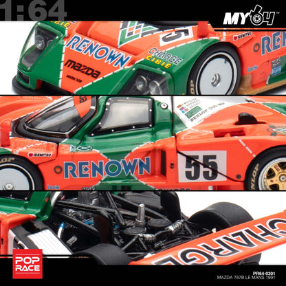 [Pop Race] 1:64 Mazda 787B 1991 Le Mans 24h Winner Removeable Front and Rear Cover Detailed Engine