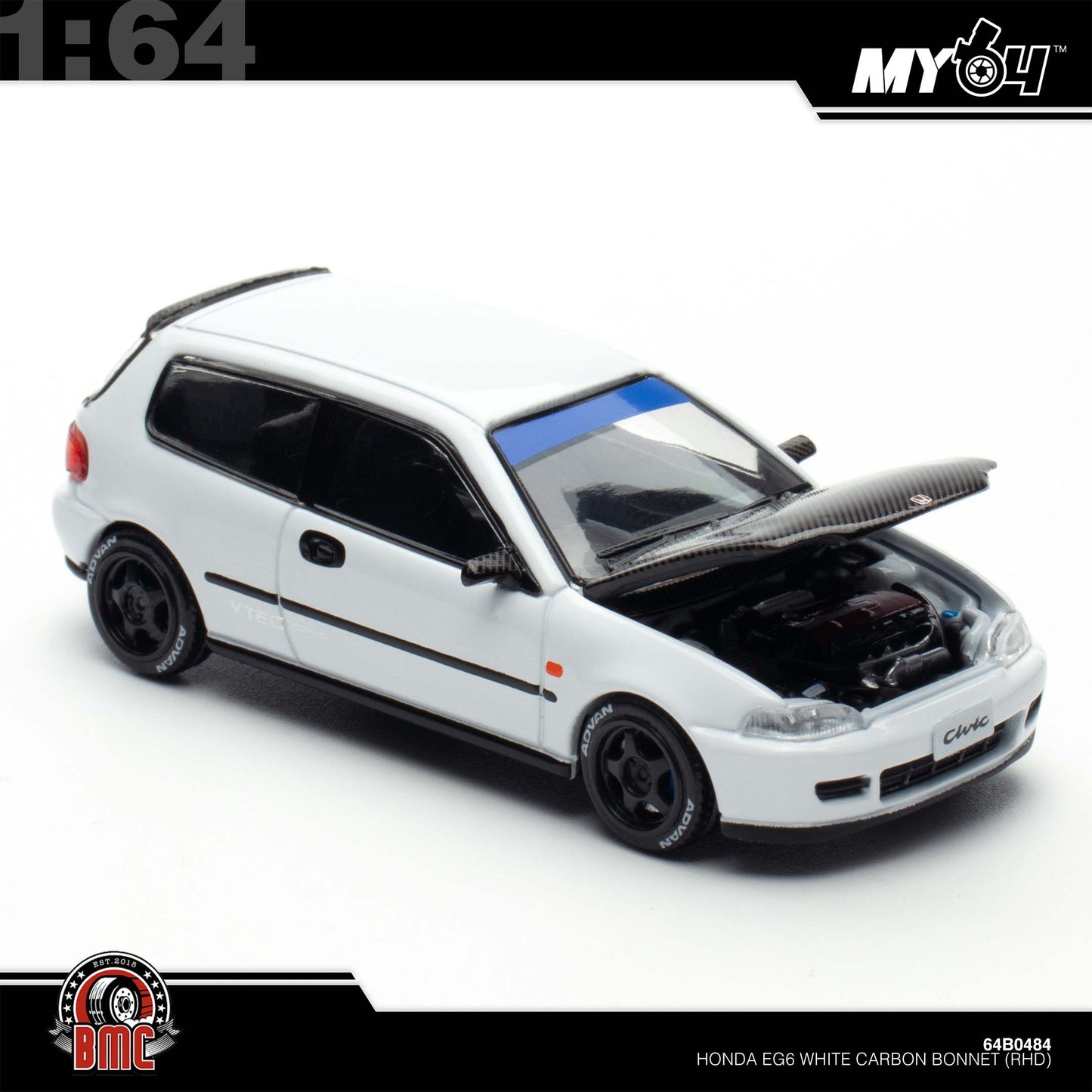 [BMC] 1:64 Honda EG6 - White Carbon Bonnet (RHD) PDX25