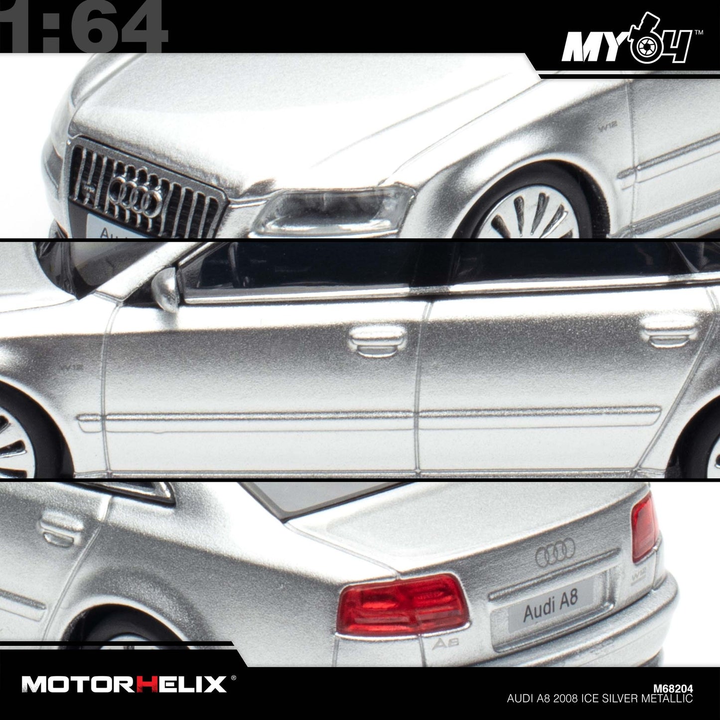 [Motorhelix] 1:64 Audi S8 2008 - Ice Silver Metallic