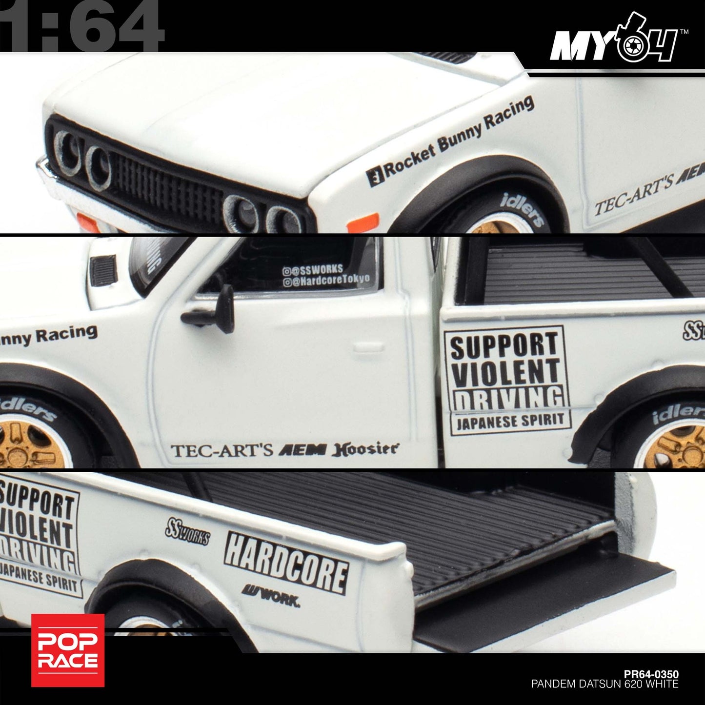 [Pop Race] 1:64 Pandem Datsun 620 - White