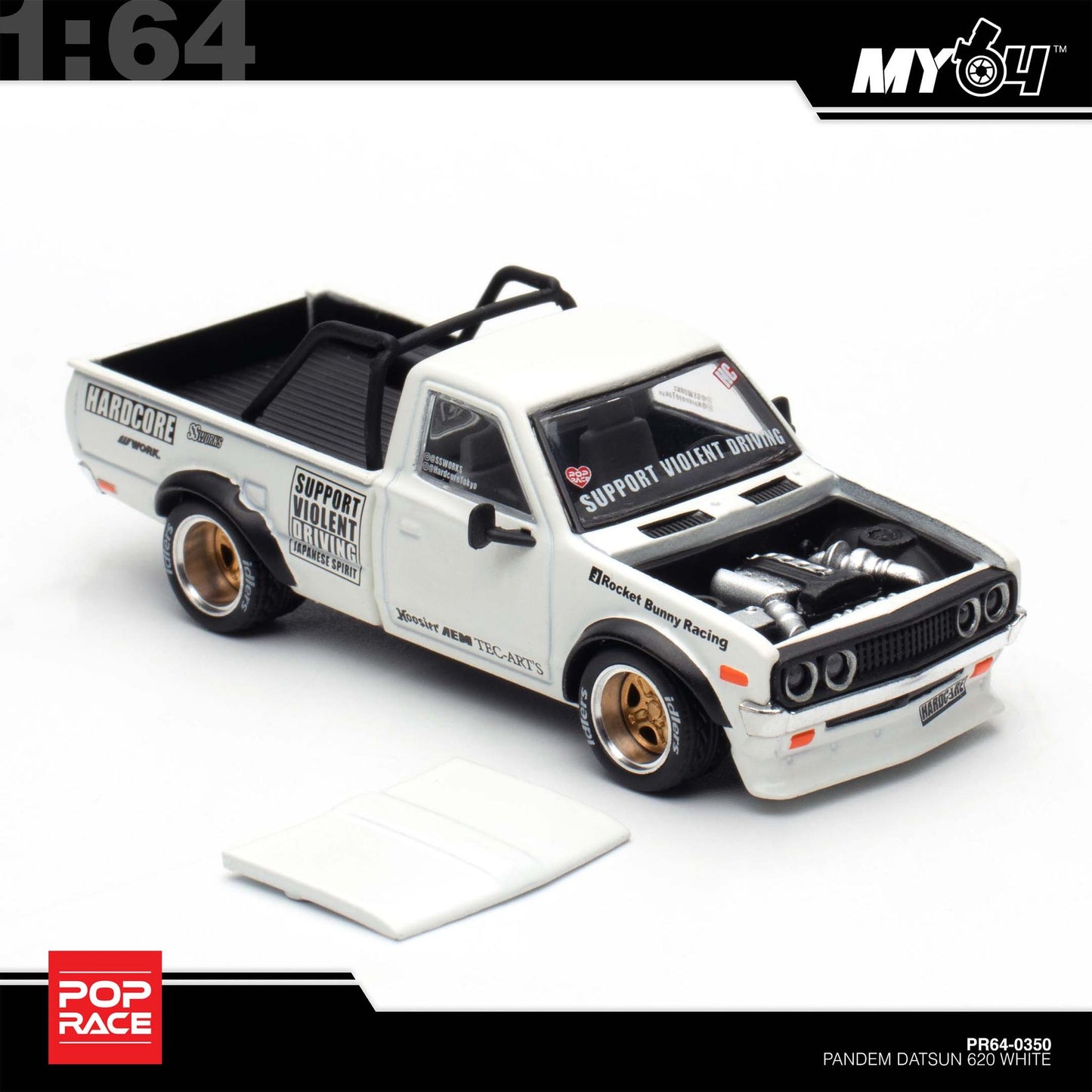[Pop Race] 1:64 Pandem Datsun 620 - White