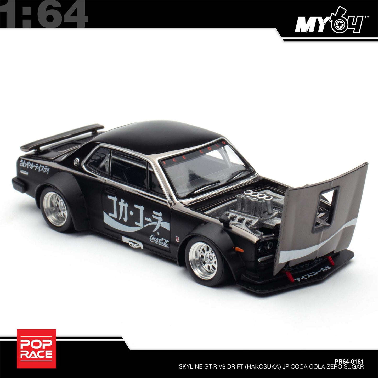 [Pop Race] 1:64 Skyline GT-R Drift (Hakosuka) - Coca Cola Zero JP Black Chrome
