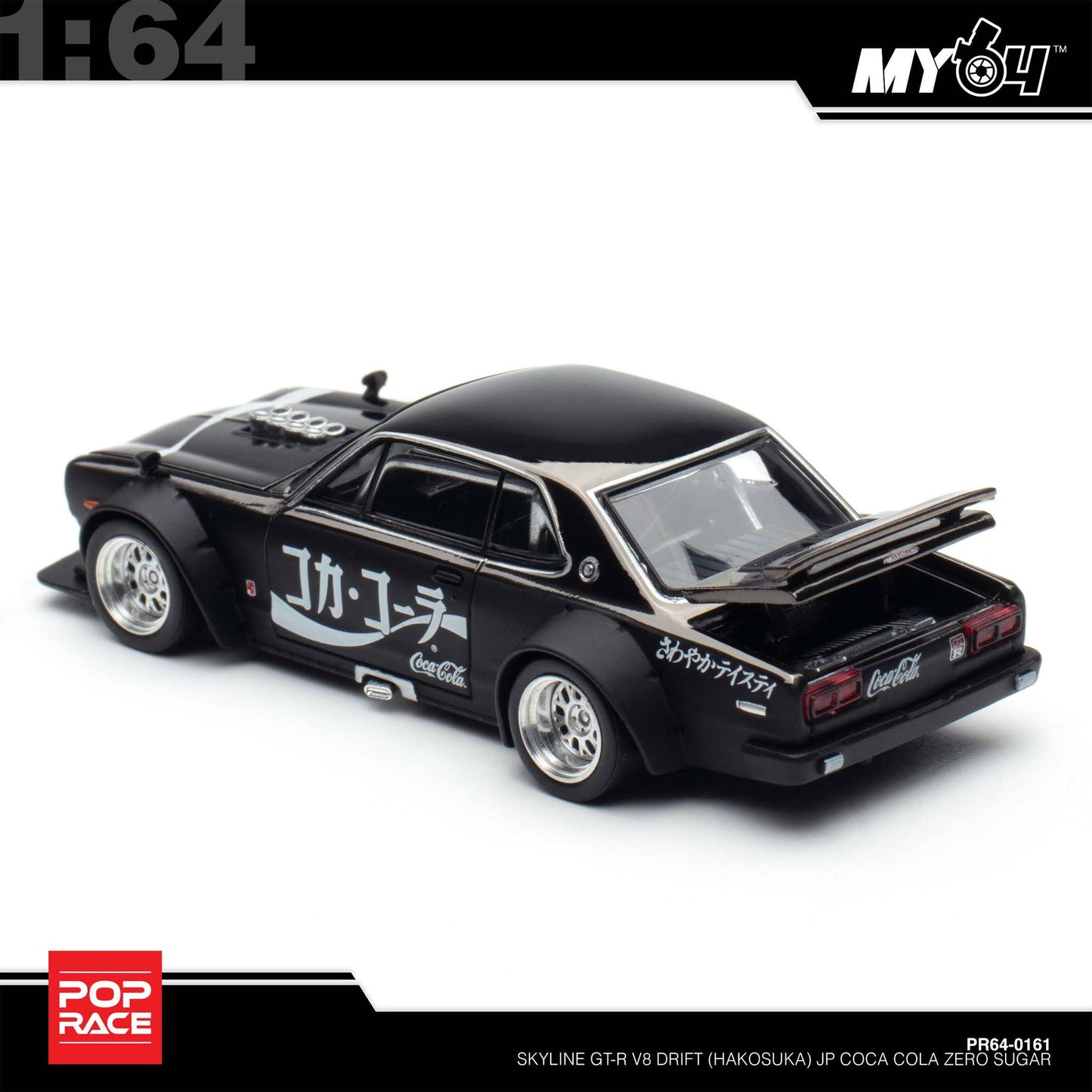 [Pop Race] 1:64 Skyline GT-R Drift (Hakosuka) - Coca Cola Zero JP Black Chrome