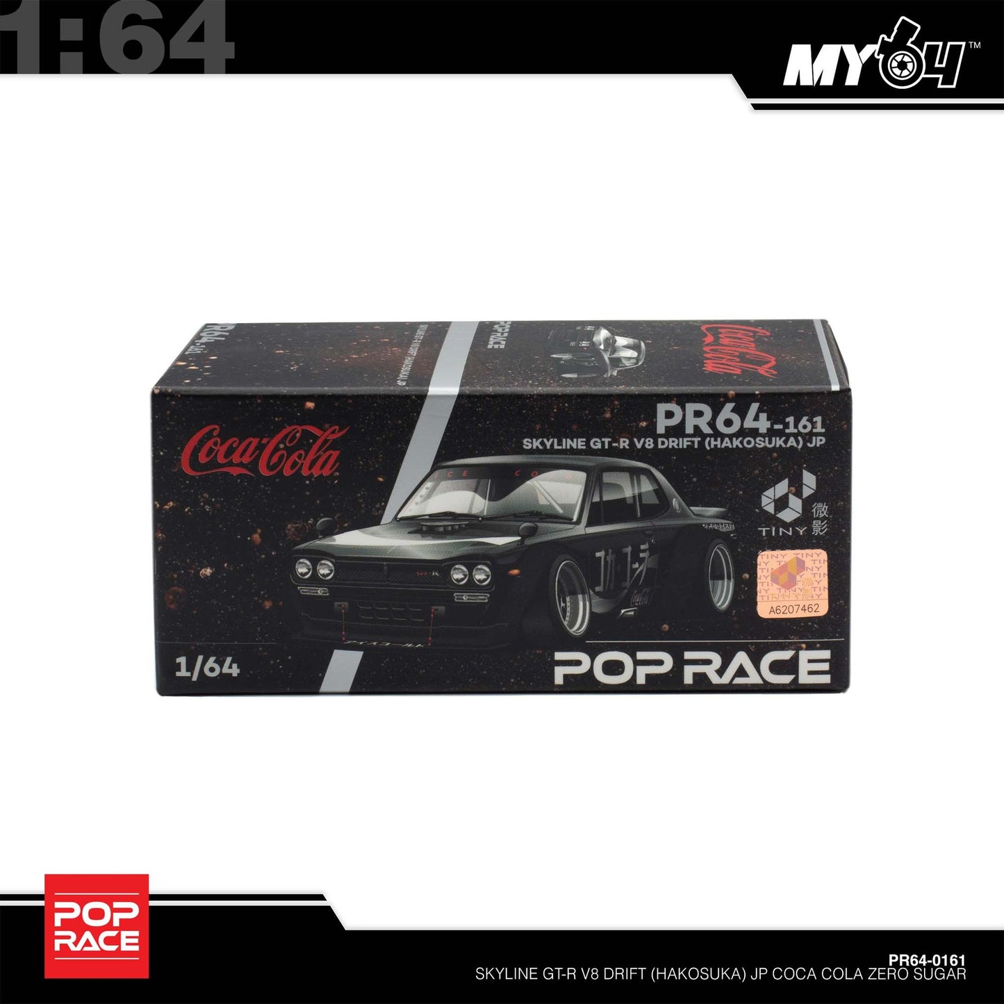 [Pop Race] 1:64 Skyline GT-R Drift (Hakosuka) - Coca Cola Zero JP Black Chrome