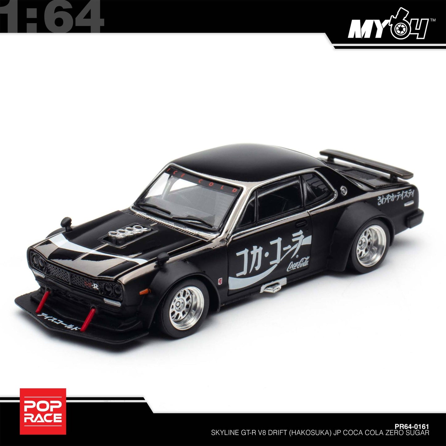[Pop Race] 1:64 Skyline GT-R Drift (Hakosuka) - Coca Cola Zero JP Black Chrome