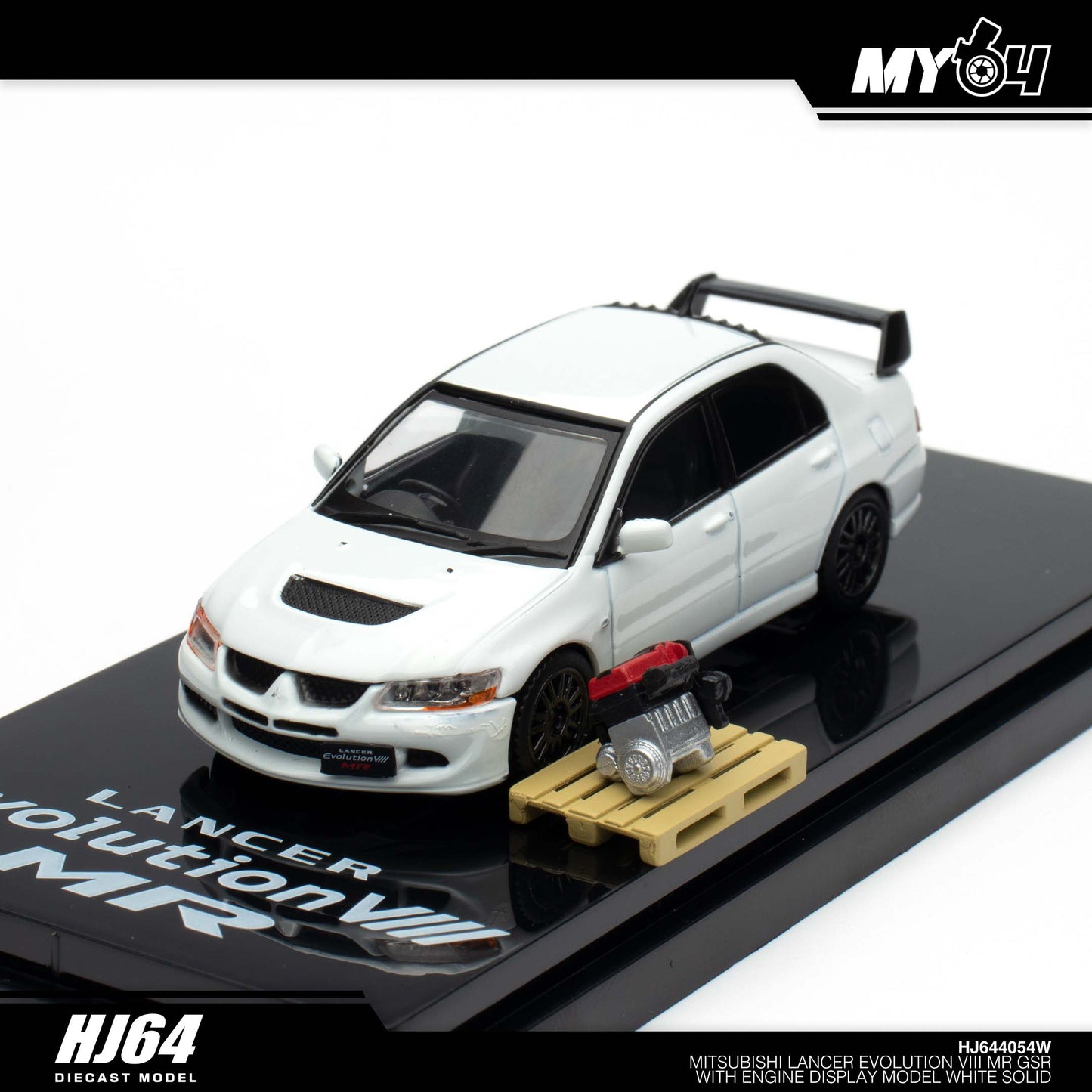 [Hobby Japan] Mitsubishi Lancer Evolution 8 MR GSR with Engine Display Model - White Solid