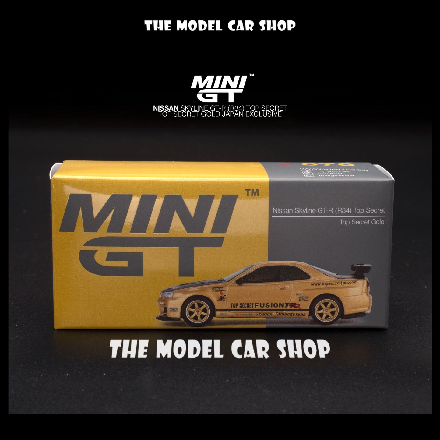 [MINI GT]  Nissan Skyline GT-R (R34)  Top Secret Gold JAPAN EXCLUSIVE