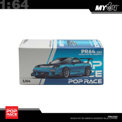 [Pop Race]  1:64 Mazda RX7 Re-Amemiya Widebody - Blue Chrome