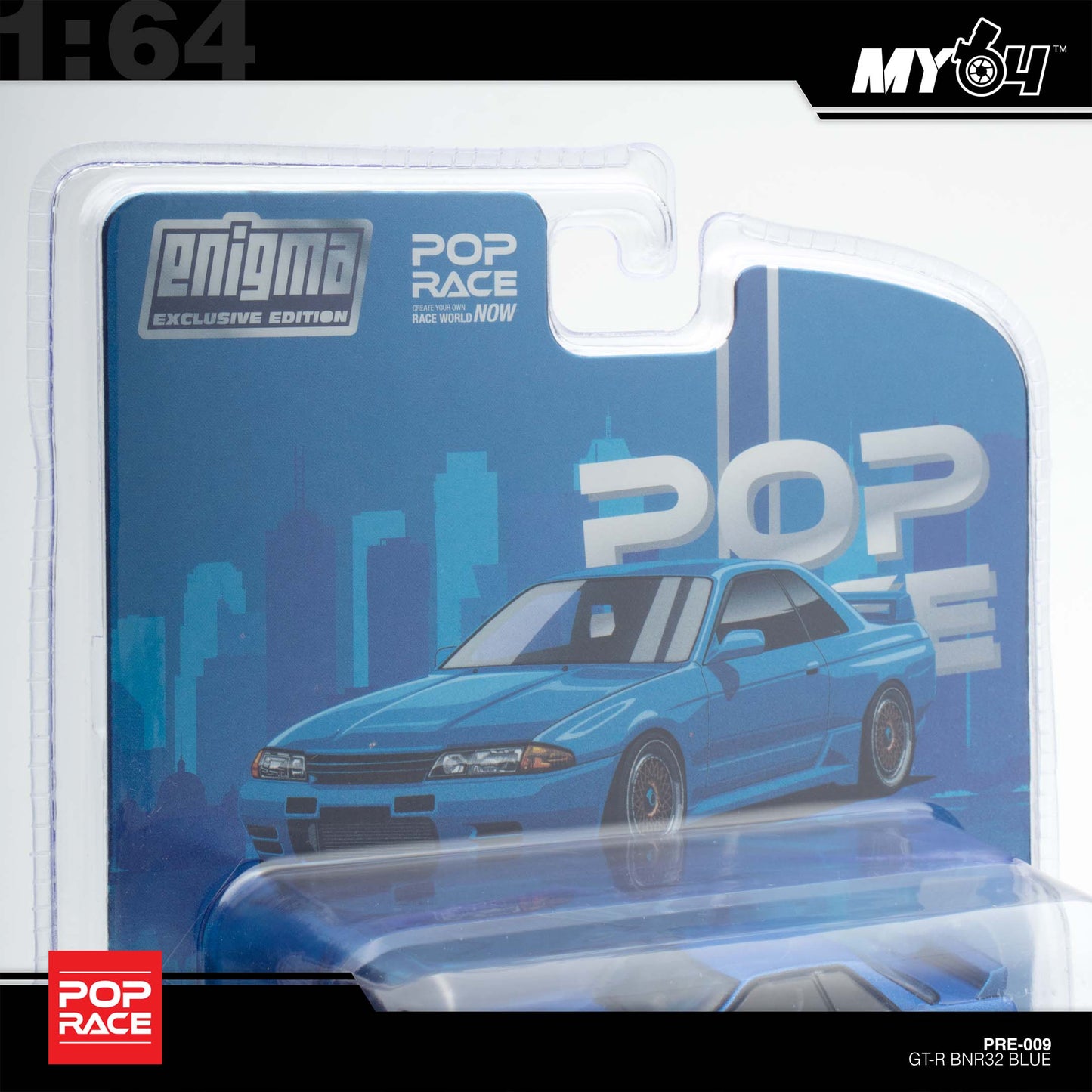 [Pop Race] 1:64 ENIGMA Nissan Skyline R32 - Bayside Blue (Blister Pack)