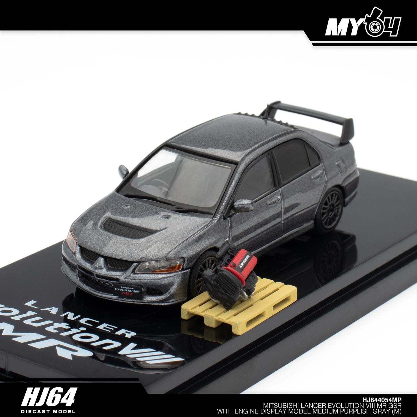 [Hobby Japan] Mitsubishi Lancer Evolution 8 MR GSR with Engine Display Model - Medium Purplish Gray Mica