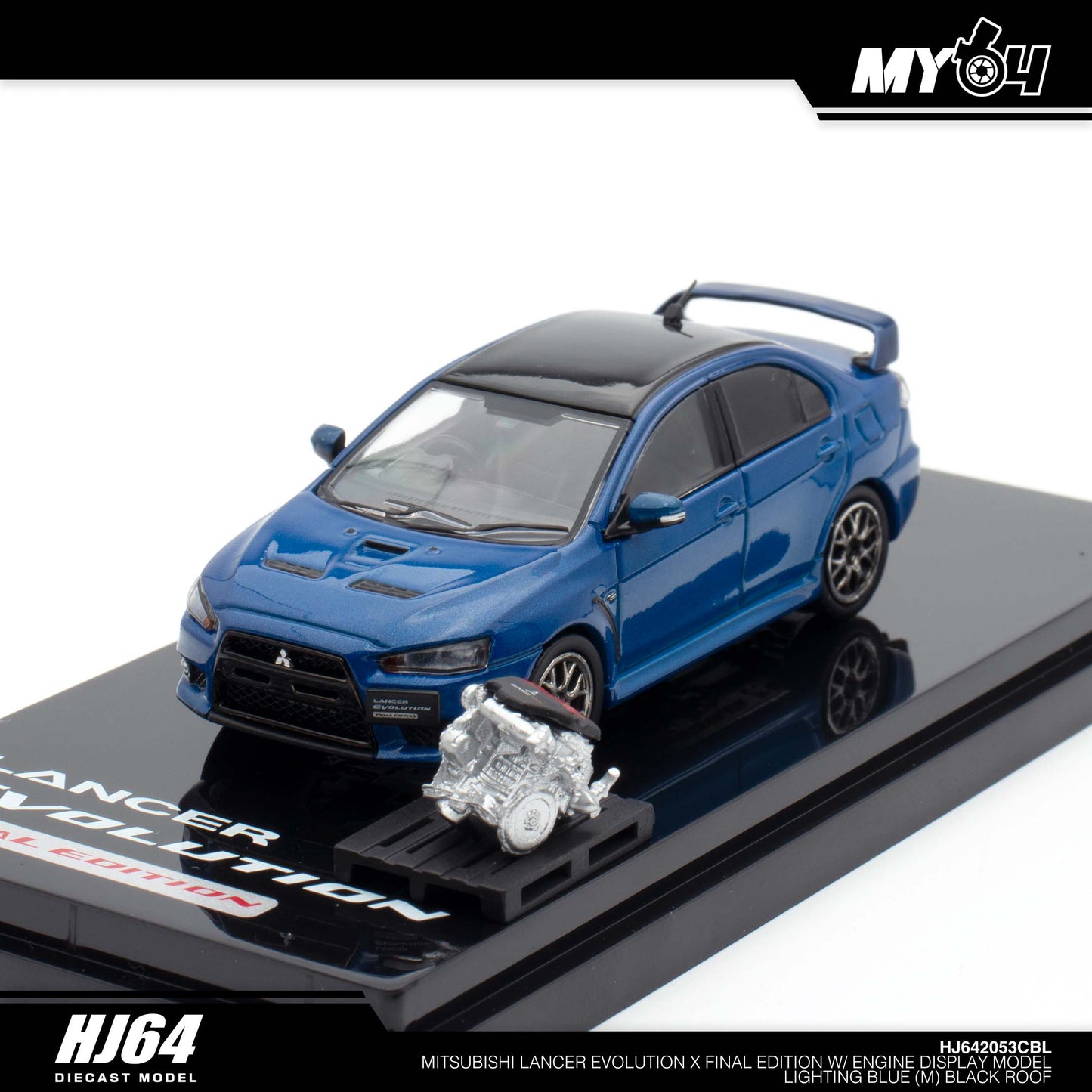 [Hobby Japan] Mitsubishi Lancer Evolution Ⅹ FINAL EDITION With Engine Display Model Black Roof - Lightning Blue Mica