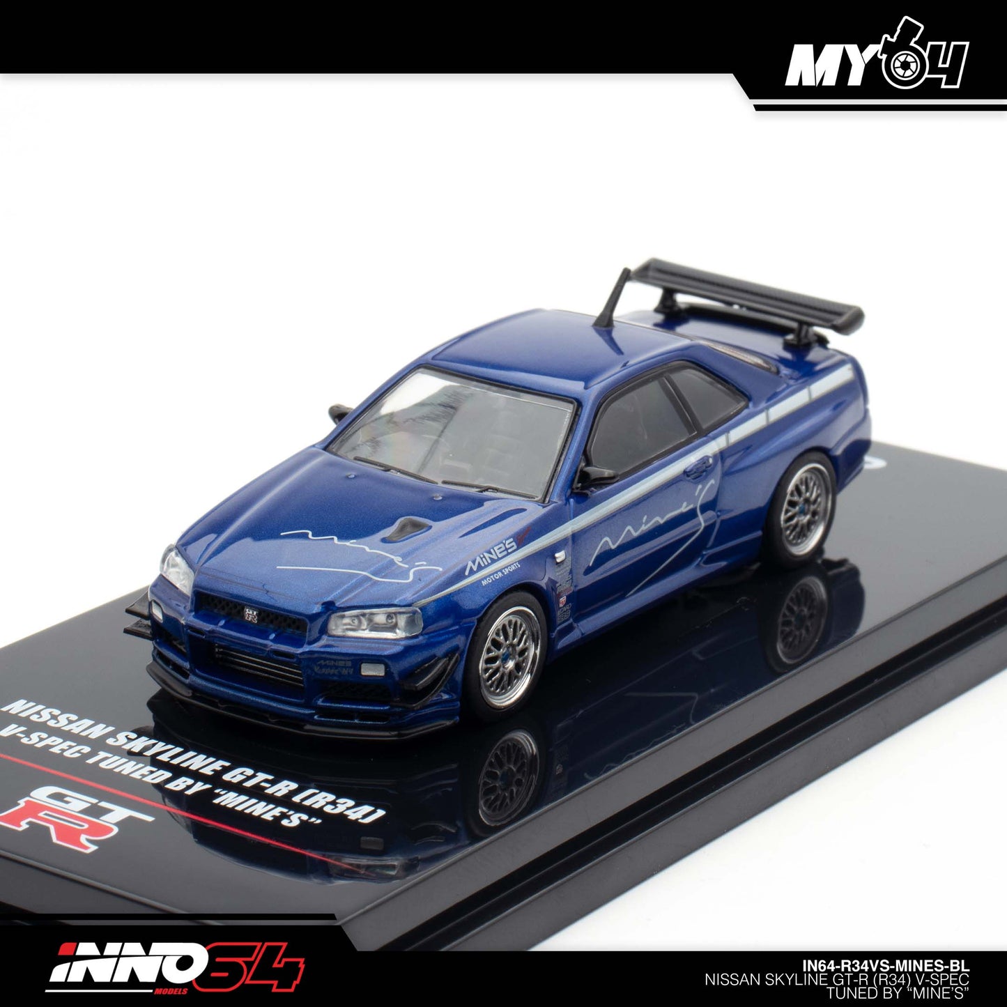 [INNO64] Nissan Skyline GT-R (R34) V-SPEC Tuned by "MINE'S" - Blue