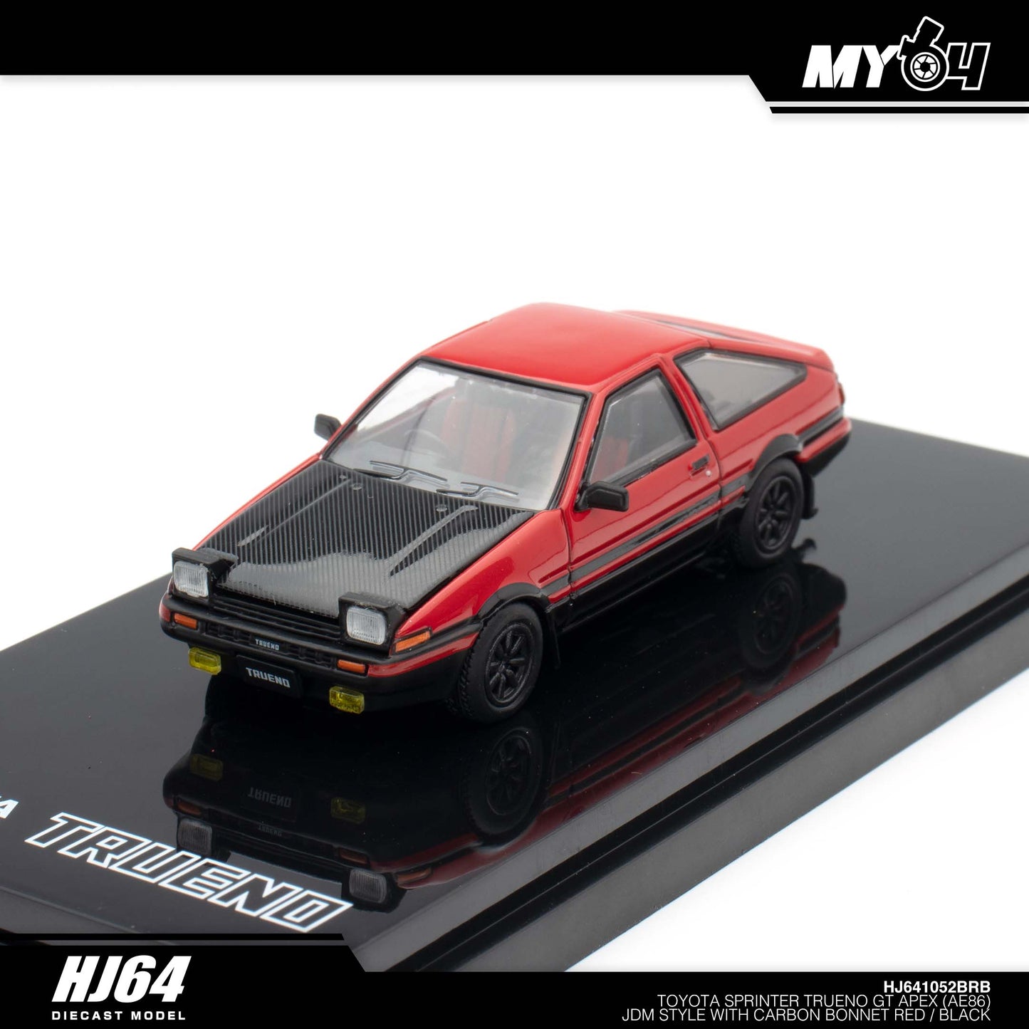 [Hobby Japan] Toyota SPRINTER TRUENO GT APEX (AE86) JDM Style with CARBON BONNET( Functional Engine Hood) - Red / Black