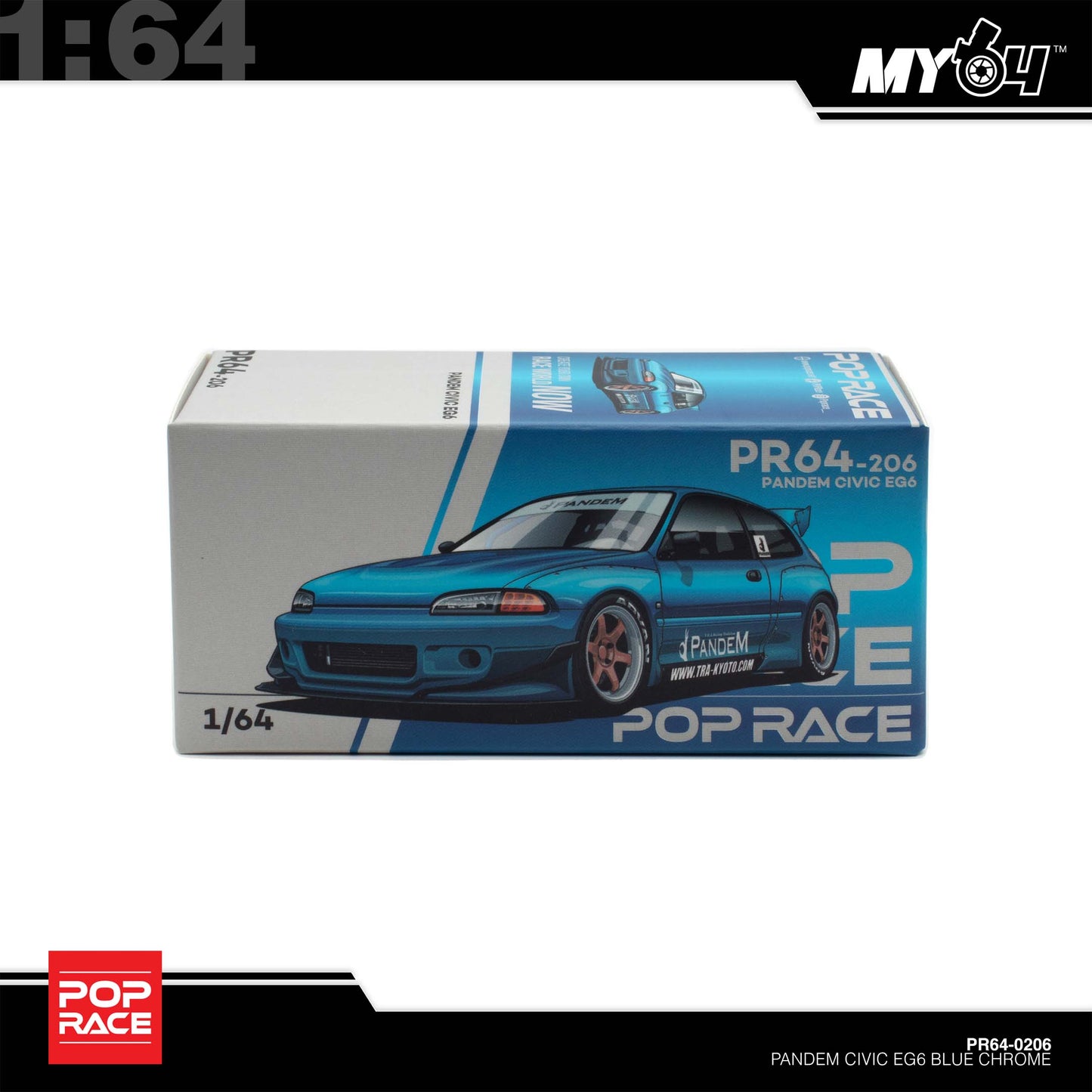 [Pop Race] 1:64 Pandem Honda Civic EG6 - Blue Chrome