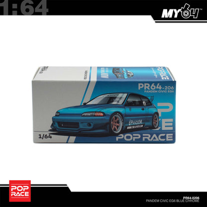 [Pop Race] 1:64 Pandem Honda Civic EG6 - Blue Chrome