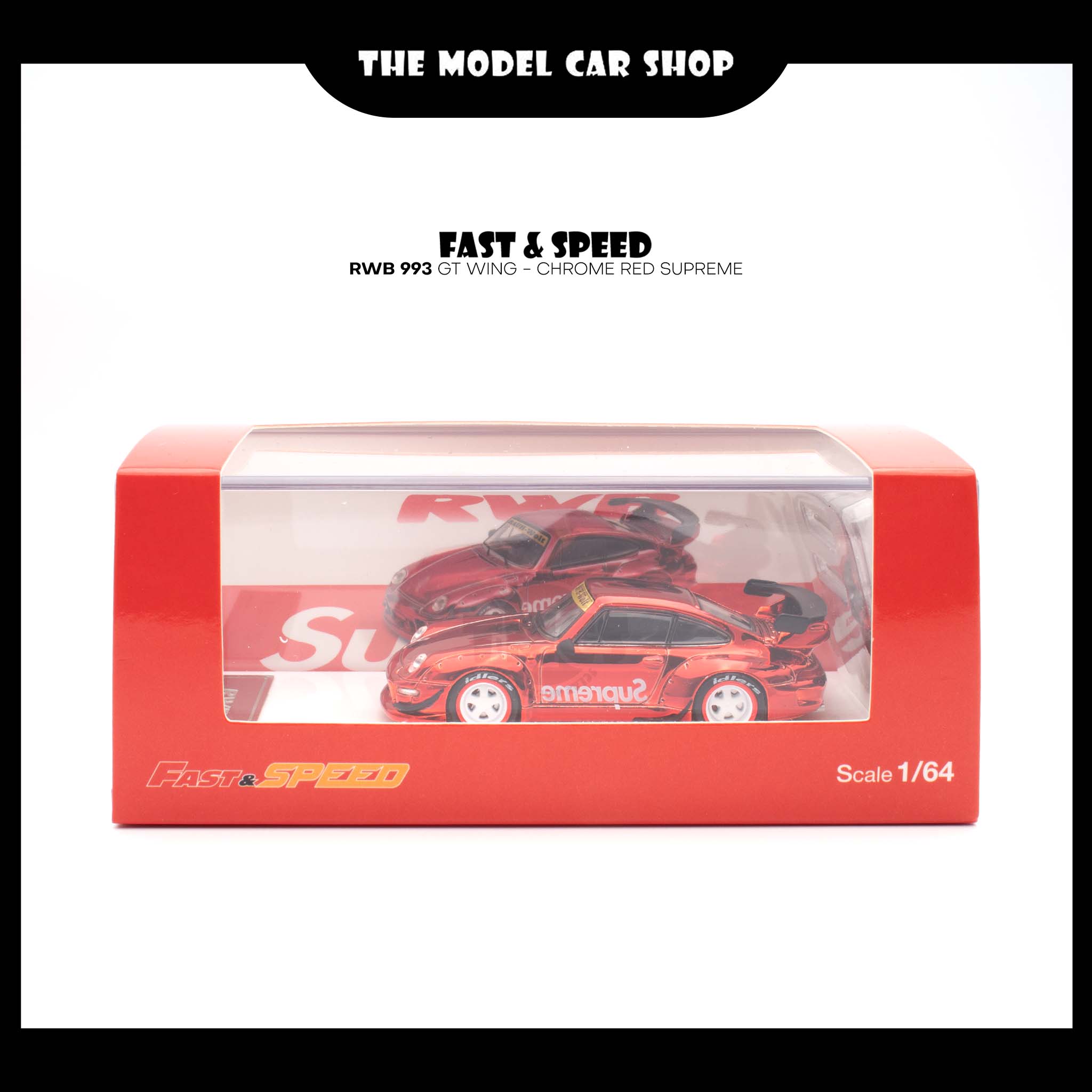 Fast Speed] RWB 993 GT Wing - Chrome Red Supreme | The Model Car Shop