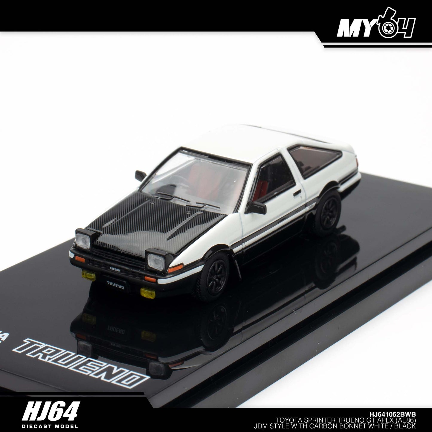 [Hobby Japan] Toyota SPRINTER TRUENO GT APEX (AE86) JDM Style with CARBON BONNET( Functional Engine Hood) - White / Black