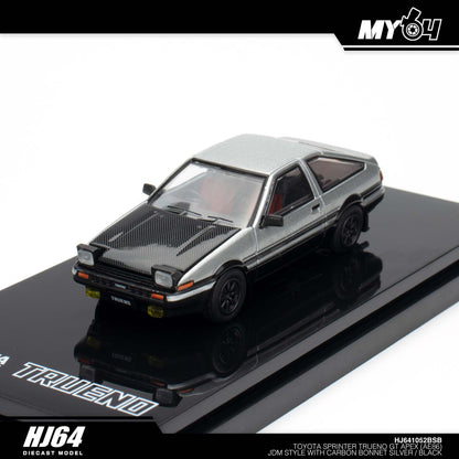 [Hobby Japan] Toyota SPRINTER TRUENO GT APEX (AE86) JDM Style with CARBON BONNET( Functional Engine Hood) - Silver / Black