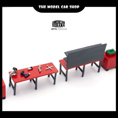 [American Diorama] Garage Tools (Include 2 pcs of Workbench, 2 pcs of Cabinets, and 12 pieces of garage tools)