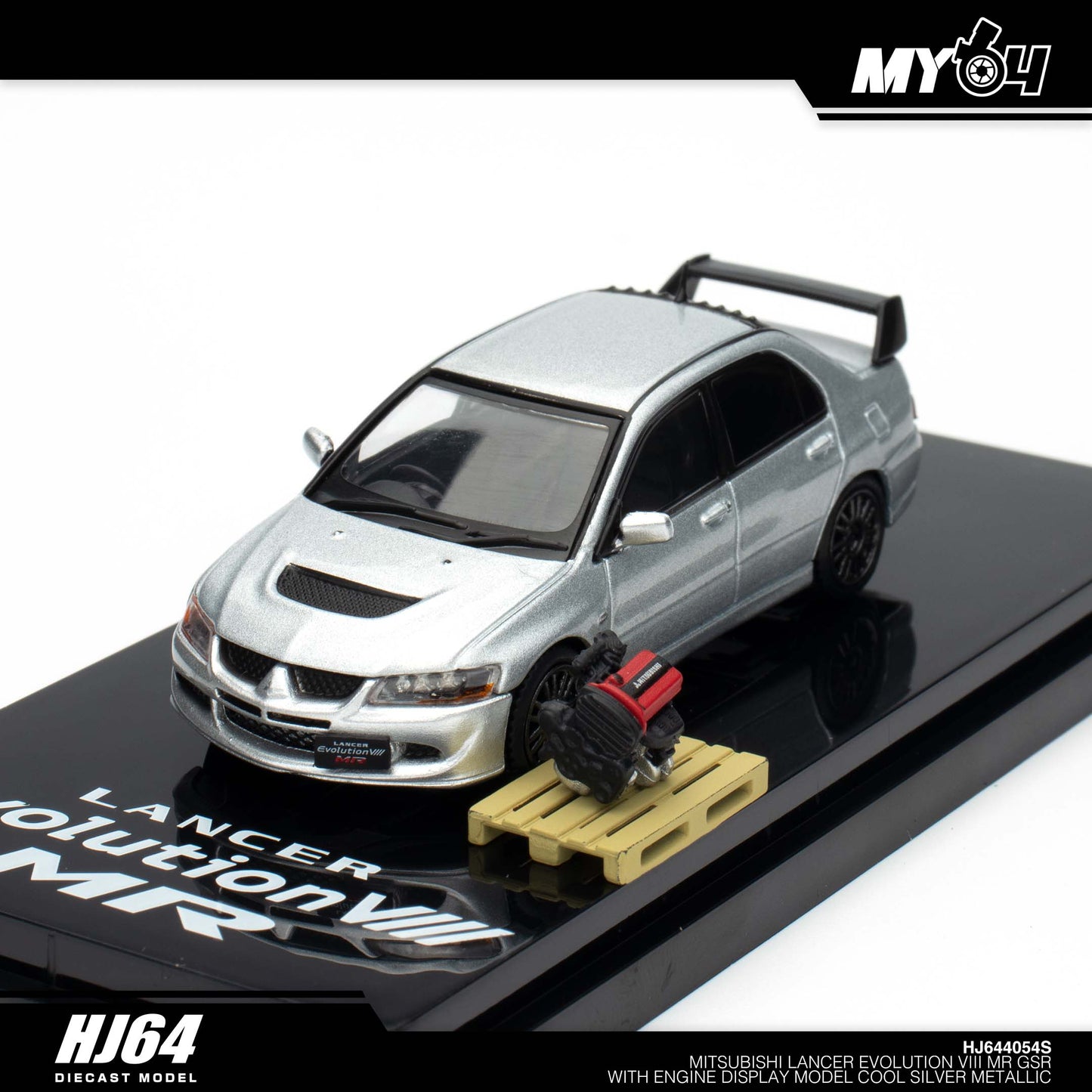 [Hobby Japan] Mitsubishi Lancer Evolution 8 MR GSR with Engine Display Model - Cool Silver Metallic