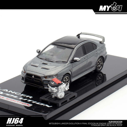 [Hobby Japan] Mitsubishi Lancer Evolution Ⅹ FINAL EDITION With Engine Display Model Black Roof - Titanium Gray Metallic