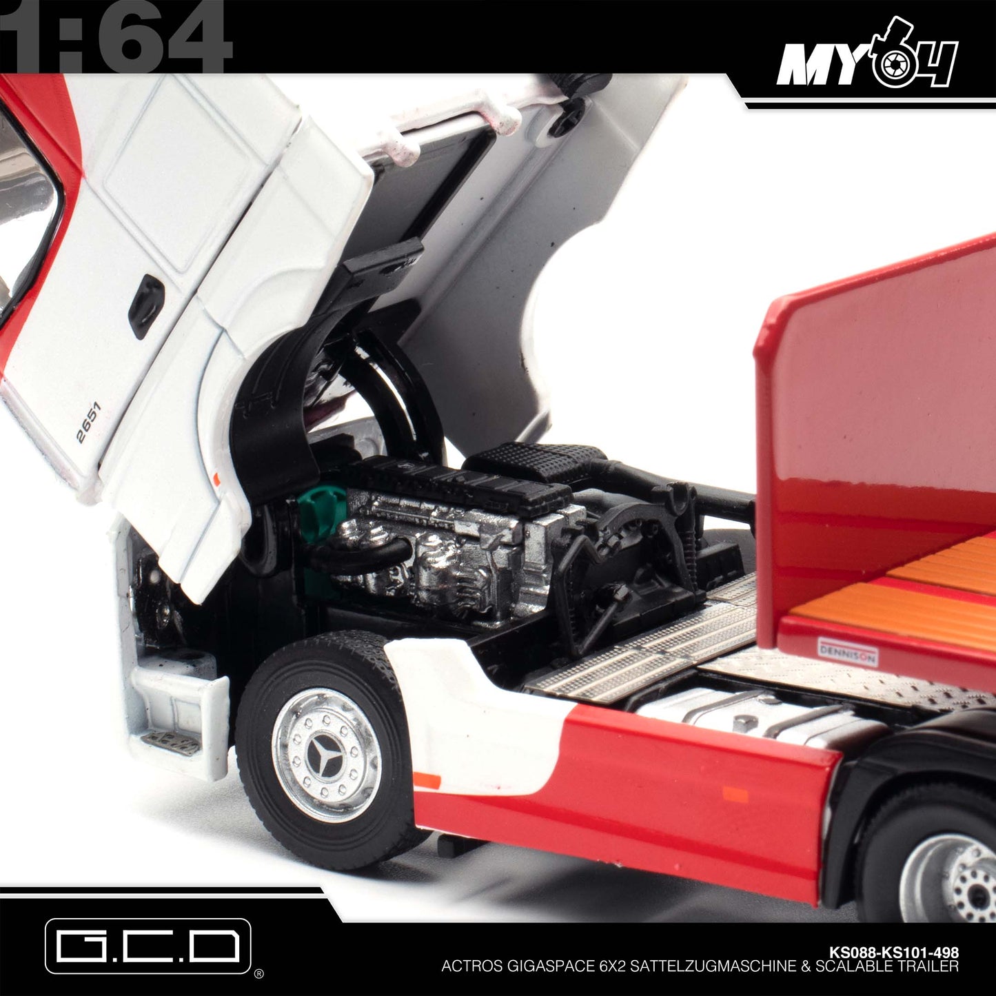 [GCD] Mercedes-Benz Actros 6x2 & Scalable Trailer - Red/White (LHD) (498)
