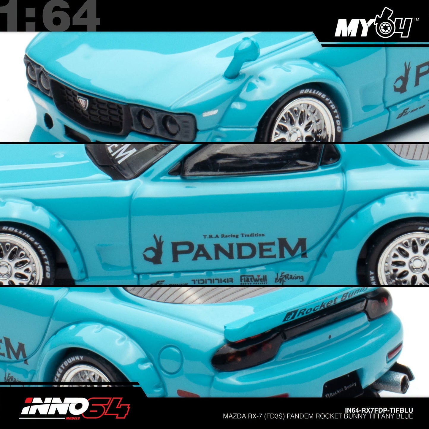 [INNO64] 1:64 Mazda RX7 (FD3S) "Pandem Rocket Bunny" - Tiffany Blue