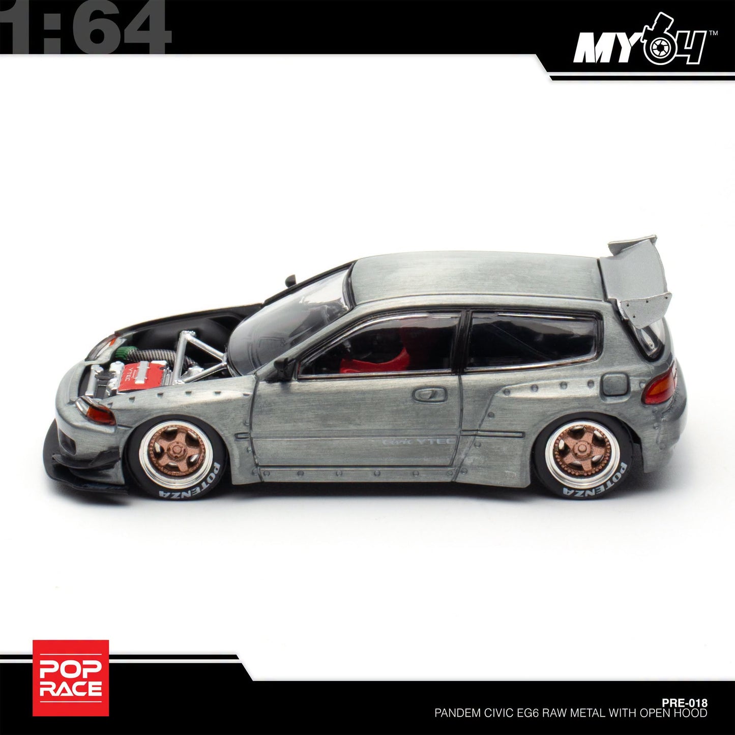 [Pop Race] 1:64 Pandem Honda Civic EG6 - Raw Metal