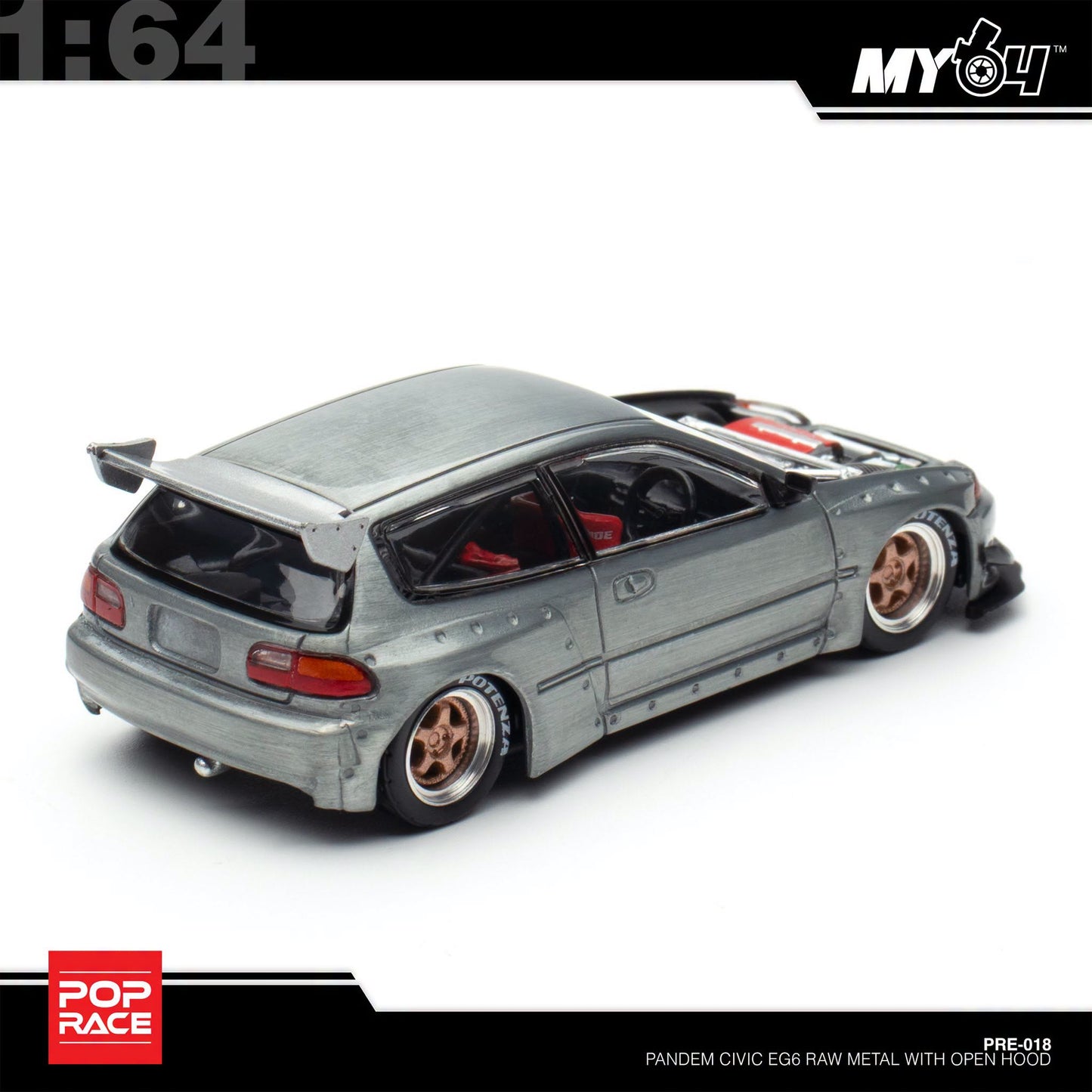 [Pop Race] 1:64 Pandem Honda Civic EG6 - Raw Metal