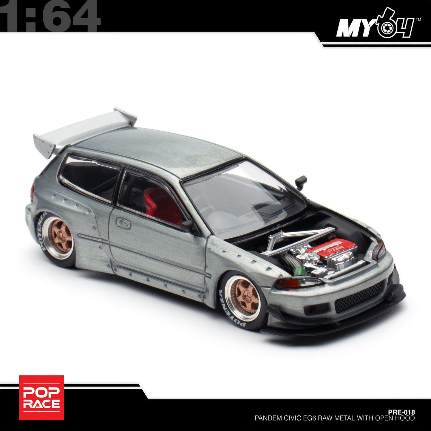 [Pop Race] 1:64 Pandem Honda Civic EG6 - Raw Metal