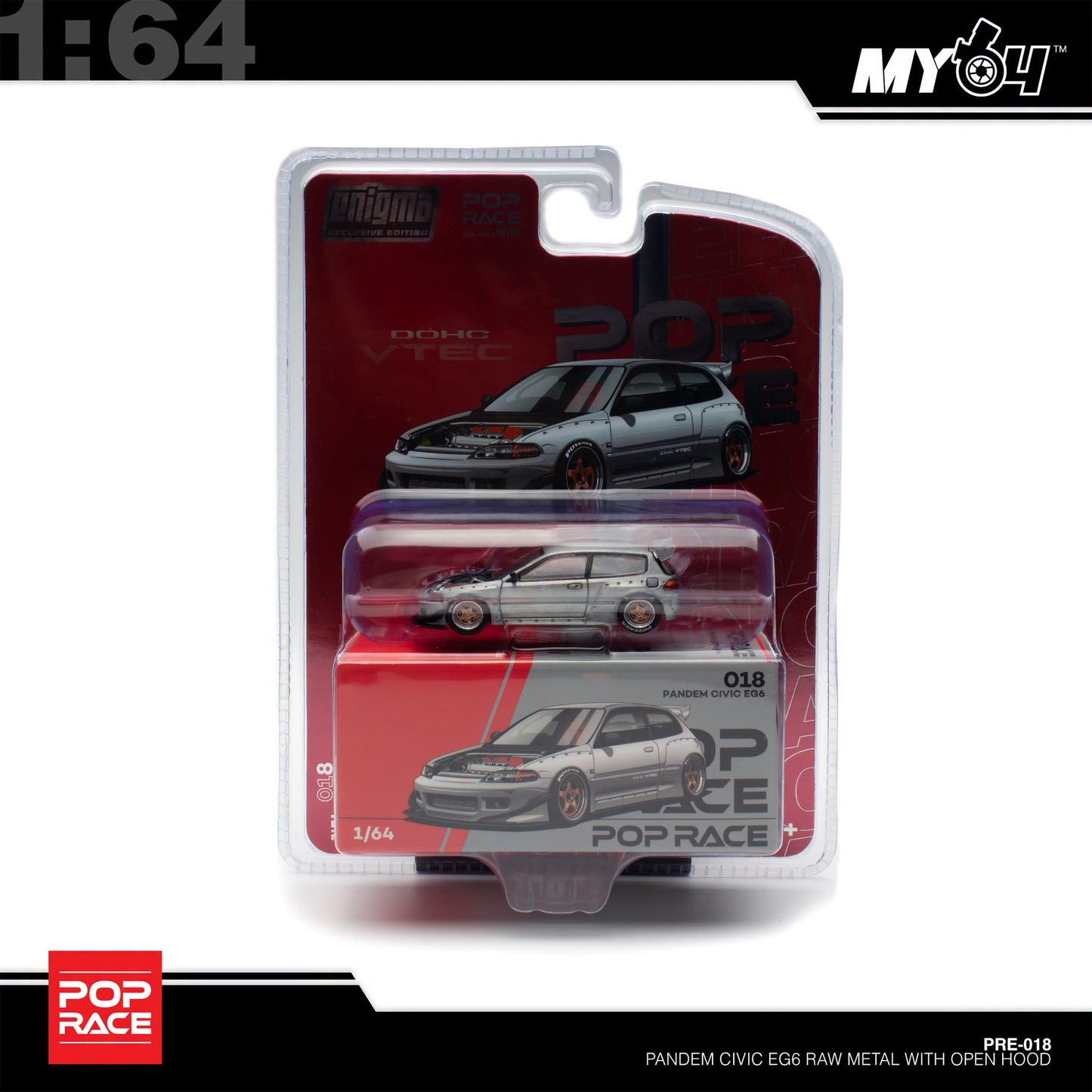 [Pop Race] 1:64 Pandem Honda Civic EG6 - Raw Metal